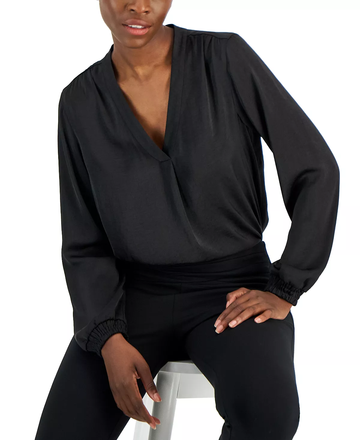 Alfani Women's Long Sleeve V-Neck Blouse, Created For Macy's 4 Alfani Women's Long Sleeve V-Neck Blouse, Created For Macy's - Image 4