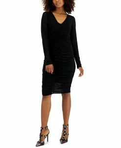 INC International Concepts Women's V-Neck Ruched Mesh Dress, Created For Macy's