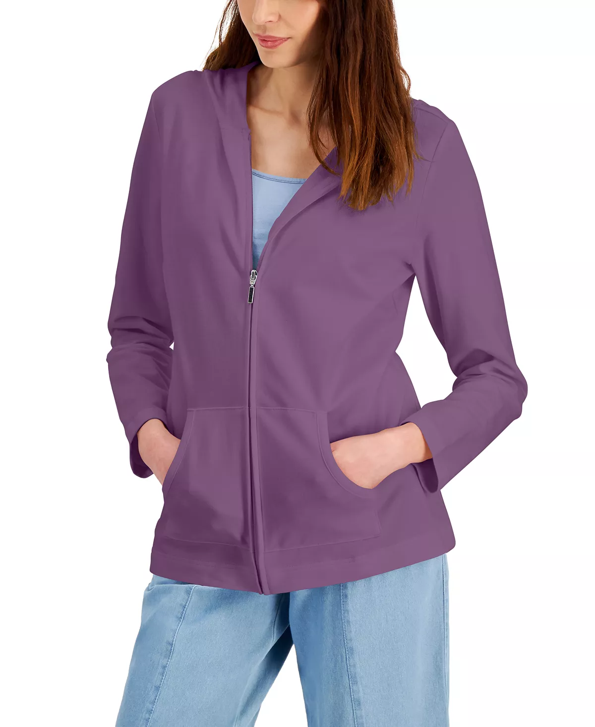 Karen Scott Long Sleeve Zip-Front Hoodie, Created For Macy's 9 Karen Scott Long Sleeve Zip-Front Hoodie, Created For Macy's - Image 9