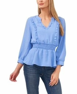 CeCe Women's Split Neck Peplum Blouse