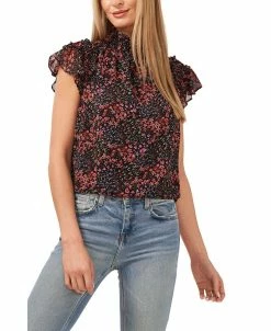 CeCe Women's Flutter Sleeve Mock Neck Blouse