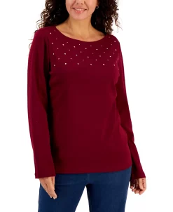Karen Scott Women's Embellished Cotton Tunic Top, Created For Macy's -VINCE CAMUTO Shop 21950464 fpx
