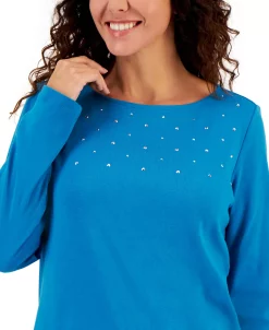 Karen Scott Women's Embellished Cotton Tunic Top, Created For Macy's -VINCE CAMUTO Shop 21950487 fpx