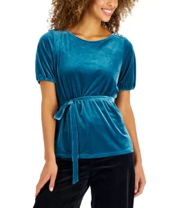 Charter Club Women's Velvet Tie-Waist Top, Created For Macy's -VINCE CAMUTO Shop 21955977 fpx