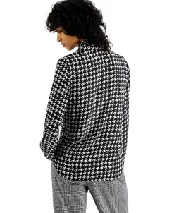 Bar III Women's Houndstooth Printed Long Sleeve Blouse, Created For Macy's -VINCE CAMUTO Shop 21971423 fpx