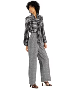 Bar III Women's Pleated Plaid Wide-Leg Pants, Created For Macy's -VINCE CAMUTO Shop 21971432 fpx