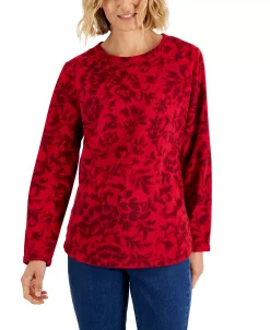 Karen Scott Women's Floral Microfleece Top, Created For Macy's -VINCE CAMUTO Shop 21985071 fpx