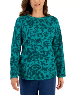 Karen Scott Women's Floral Microfleece Top, Created For Macy's -VINCE CAMUTO Shop 21985072 fpx