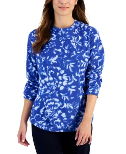 Karen Scott Women's Floral Microfleece Top, Created For Macy's