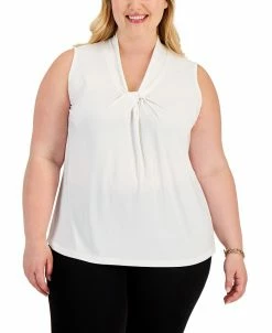 Kasper Plus Size Solid Knot-Front Sleeveless Blouse