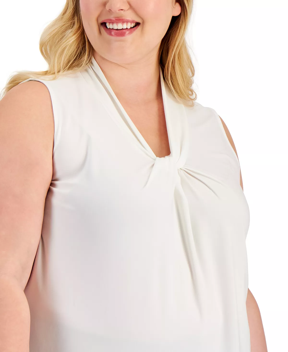 Kasper Plus Size Solid Knot-Front Sleeveless Blouse 3 Kasper Plus Size Solid Knot-Front Sleeveless Blouse - Image 3