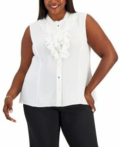 Kasper Plus Size Ruffled Button-Up Blouse