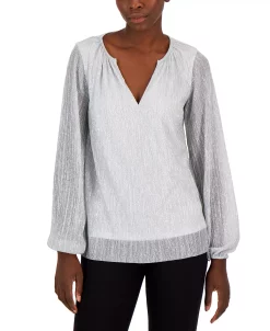 Alfani Women's Pleated Long-Sleeve Shimmer Top, Created For Macy's -VINCE CAMUTO Shop 22042800 fpx