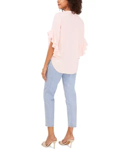 Vince Camuto Women's Ruffle Sleeve Henley Blouse -VINCE CAMUTO Shop 22078822 fpx