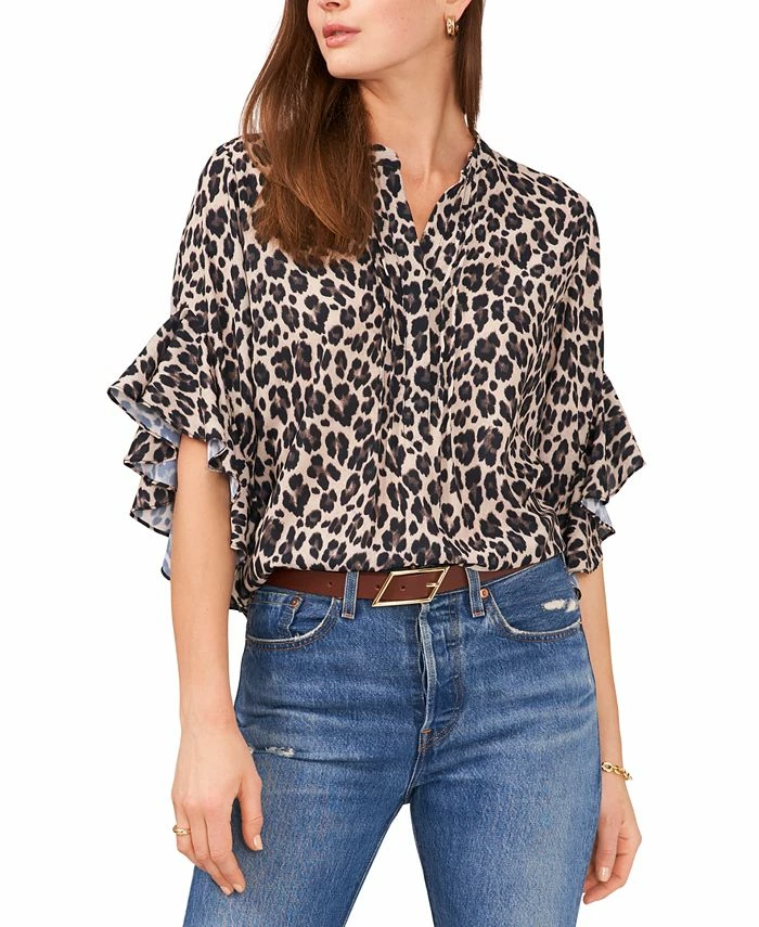 Vince Camuto Women's Ruffle-Sleeve Leopard-Print Blouse 1 Vince Camuto Women's Ruffle-Sleeve Leopard-Print Blouse