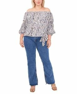 Vince Camuto Plus Size Snake-Print Off-The-Shoulder Balloon-Sleeve Blouse -VINCE CAMUTO Shop 22118212 fpx