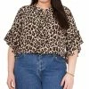 Vince Camuto Plus Size Printed Ruffle-Sleeve Henley Top