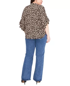 Vince Camuto Plus Size Printed Ruffle-Sleeve Henley Top -VINCE CAMUTO Shop 22118317 fpx