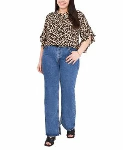 Vince Camuto Plus Size Printed Ruffle-Sleeve Henley Top -VINCE CAMUTO Shop 22118319 fpx