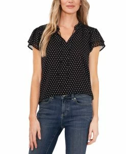CeCe Women's Printed Flutter-Sleeve Top