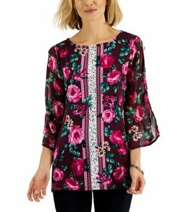 JM Collection Women's 3/4-Sleeve Mixed-Print Tunic, Created For Macy's