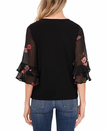 CeCe Women's Mixed-Media Ruffle-Sleeve Top 2 CeCe Women's Mixed-Media Ruffle-Sleeve Top - Image 2
