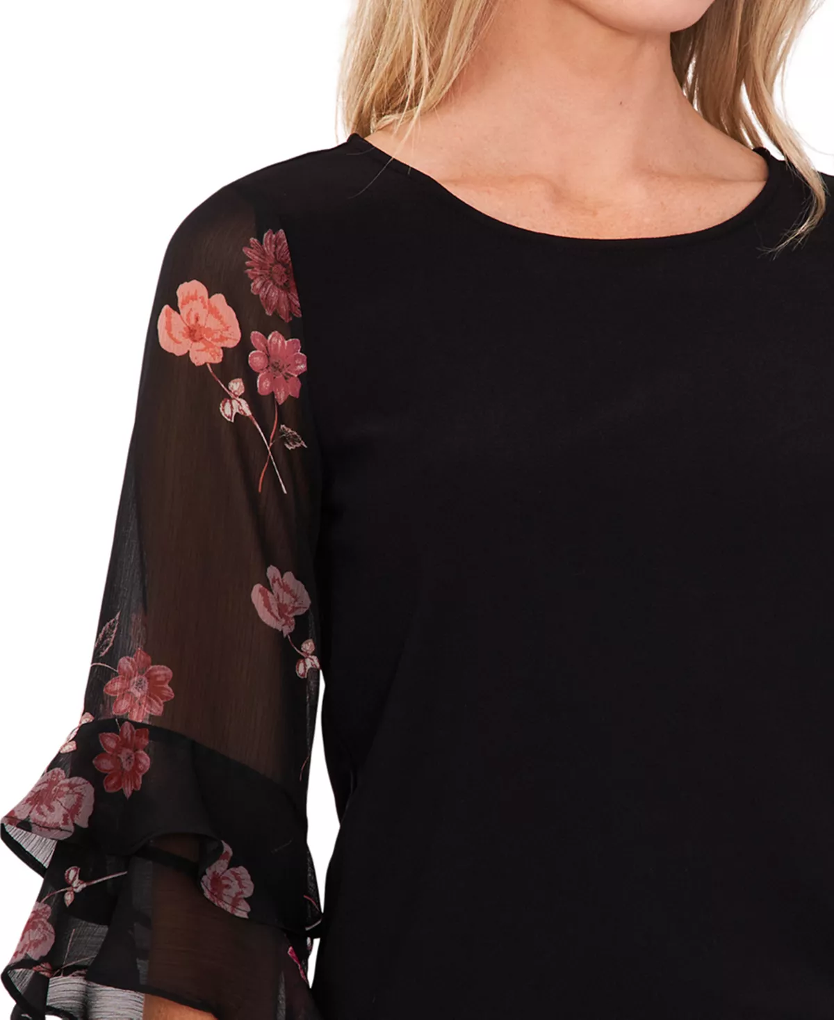 CeCe Women's Mixed-Media Ruffle-Sleeve Top 3 CeCe Women's Mixed-Media Ruffle-Sleeve Top - Image 3