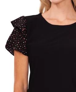 CeCe Women's Ruffled-Sleeve Mixed-Media Knit Top -VINCE CAMUTO Shop 22159733 fpx