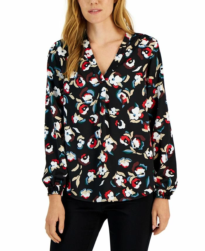 Alfani Women's Long Sleeve V-Neck Blouse, Created For Macy's 1 Alfani Women's Long Sleeve V-Neck Blouse, Created For Macy's