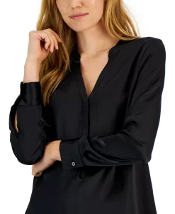 Alfani Women's Satin Half-Placket Blouse, Created For Macy's -VINCE CAMUTO Shop 22164480 fpx