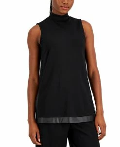 Anne Klein Women's Faux-Leather Trim Mock Neck Tunic