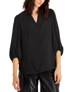 Anne Klein Women's Split-Neck 3/4-Sleeve Elastic-Cuff Top