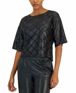 Anne Klein Women's Crewneck Short-Sleeve Lace Top
