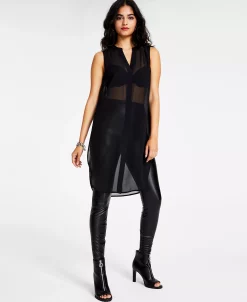 Bar III Women's Sleeveless Chiffon Button-Front Tunic, Created For Macy's