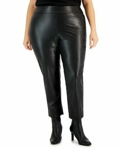 Kasper Plus Size Pull-On Faux-Leather Slim-Fit Ankle Pants