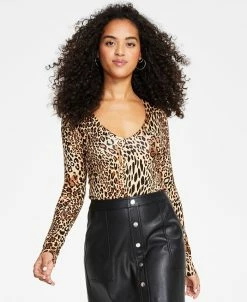 Bar III Women's Cheetah-Print Long-Sleeve Bodysuit, Created For Macy's