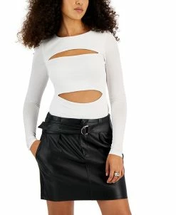 Bar III Women's Long-Sleeve Cut-Out Detail Crewneck Top, Created For Macy's