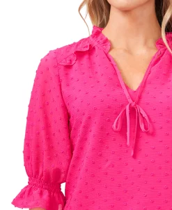 CeCe Women's Split-Neck Clip-Dot Elbow Sleeve Blouse -VINCE CAMUTO Shop 22199360 fpx