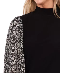 CeCe Women's Mock Neck Printed Sleeve Knit Top -VINCE CAMUTO Shop 22200082 fpx