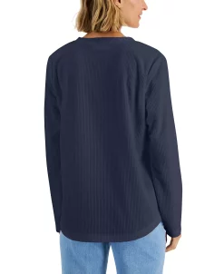 Karen Scott Women's Textured Microfleece V-Neck Top, Created For Macy's -VINCE CAMUTO Shop 22220948 fpx
