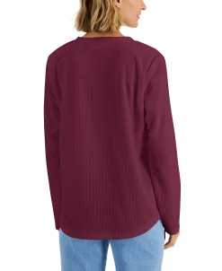 Karen Scott Women's Textured Microfleece V-Neck Top, Created For Macy's -VINCE CAMUTO Shop 22220949 fpx