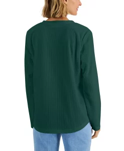 Karen Scott Women's Textured Microfleece V-Neck Top, Created For Macy's -VINCE CAMUTO Shop 22220951 fpx