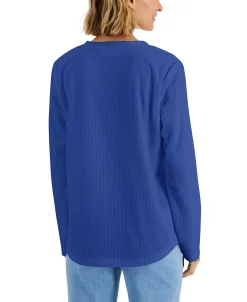 Karen Scott Women's Textured Microfleece V-Neck Top, Created For Macy's -VINCE CAMUTO Shop 22220955 fpx