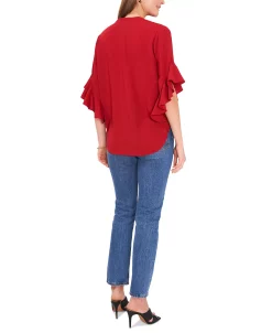 Vince Camuto Women's Ruffle Sleeve Henley Blouse -VINCE CAMUTO Shop 22223207 fpx