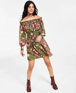 Bar III Women's Floral Print Off-The-Shoulder Top, Created For Macy's