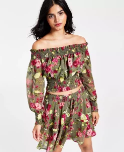 Bar III Women's Floral Print Off-The-Shoulder Top, Created For Macy's 6 Bar III Women's Floral Print Off-The-Shoulder Top, Created For Macy's -VINCE CAMUTO Shop 22247677 fpx