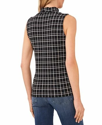 CeCe Women's Plaid Sleeveless Knit Mock Neck Top 2 CeCe Women's Plaid Sleeveless Knit Mock Neck Top - Image 2