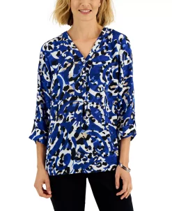 JM Collection Women's Animal-Print Roll-Tab-Sleeve Top, Created For Macy's 8 JM Collection Women's Animal-Print Roll-Tab-Sleeve Top, Created For Macy's -VINCE CAMUTO Shop 22269603 fpx