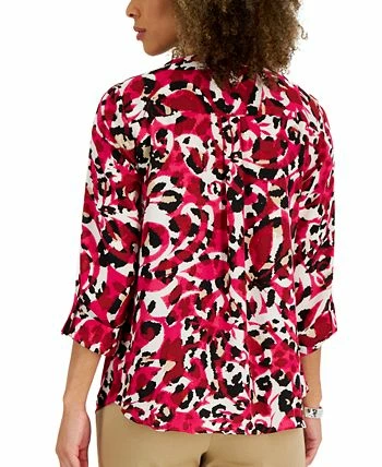 JM Collection Women's Animal-Print Roll-Tab-Sleeve Top, Created For Macy's 2 JM Collection Women's Animal-Print Roll-Tab-Sleeve Top, Created For Macy's - Image 2