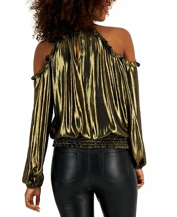 INC International Concepts Women's Metallic Cold-Shoulder Ruffle-Trim Blouse, Created For Macy's 2 INC International Concepts Women's Metallic Cold-Shoulder Ruffle-Trim Blouse, Created For Macy's - Image 2